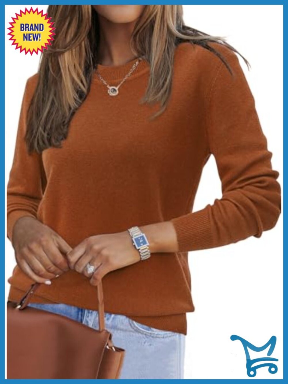 Wool Blend Crew Neck Long Sleeve Pullover Sweater Loose Fit